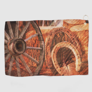 Rustic Wagon Wheel Horseshoes Western Style Golf Towel