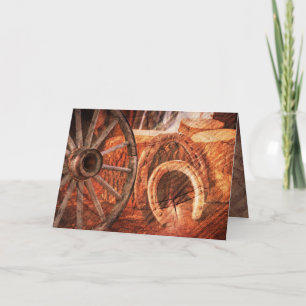 Rustic Wagon Wheel Horseshoes Western Style Holida Holiday Card