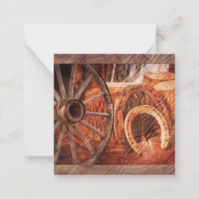 Rustic Wagon Wheel Horseshoes Western Style Note Card (Front)
