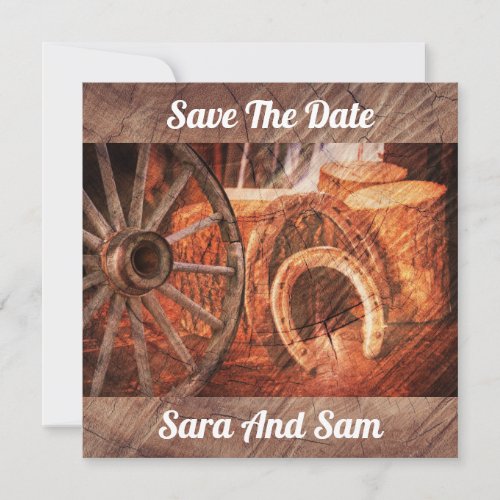 Rustic Wagon Wheel Horseshoes Western Style Save The Date