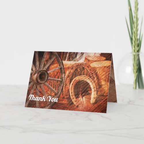 Rustic Wagon Wheel Horseshoes Western Style Thank You Card
