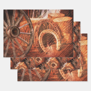 Rustic Wagon Wheel Horseshoes Western Style Wrapping Paper Sheets