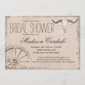 Rustic Wagon Wheel Longhorn Bridal Shower Invitation by RusticCountryWedding at Zazzle