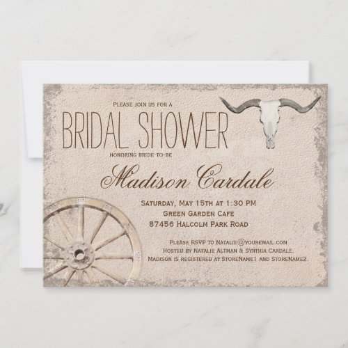 Rustic Wagon Wheel Longhorn Bridal Shower Invitation