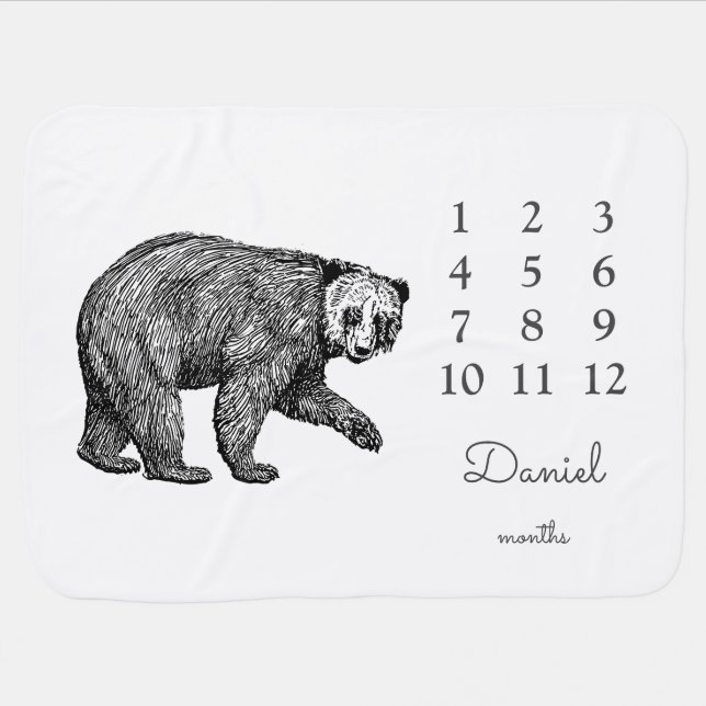 Rustic Walking Bear Wilderness Milestone Baby Blanket (Horizontal)