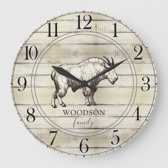 Rustic Walking Mountain Goat Family Name  Large Cl Clock (Front)