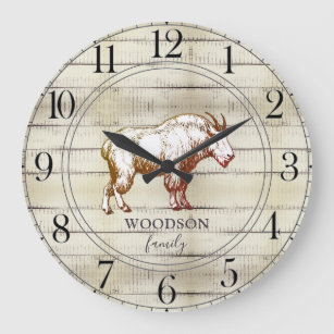 Rustic Walking Mountain Goat Family Name  Large Clock