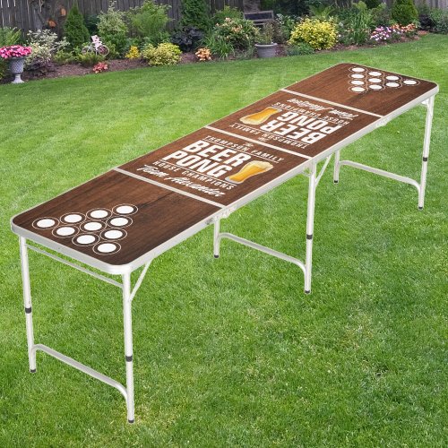 Rustic Walnut Brew Battle Champions w Team Names Beer Pong Table