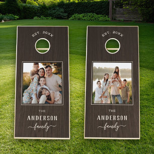 Rustic Walnut Custom Family Photo Cornhole Set
