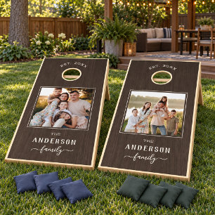 Rustic Walnut Custom Family Photo Cornhole Set