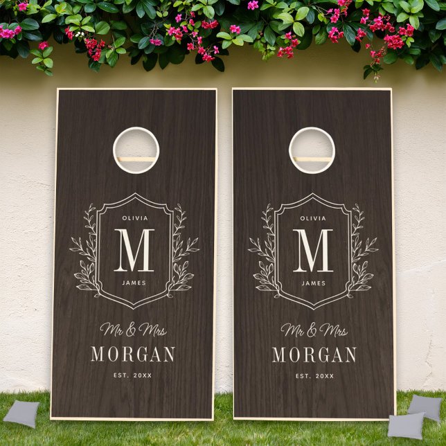 Rustic Walnut Monogram Mr and Mrs Wedding Cornhole Set (Creator Uploaded)