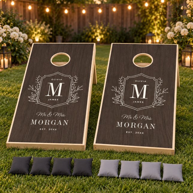 Rustic Walnut Monogram Mr and Mrs Wedding Cornhole Set (Creator Uploaded)