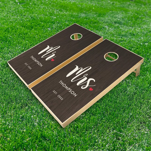 Rustic Walnut Mr and Mrs Heart Wedding Cornhole Set (Creator Uploaded)