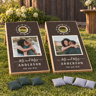Rustic Walnut Mr and Mrs Photo Wedding Cornhole Set