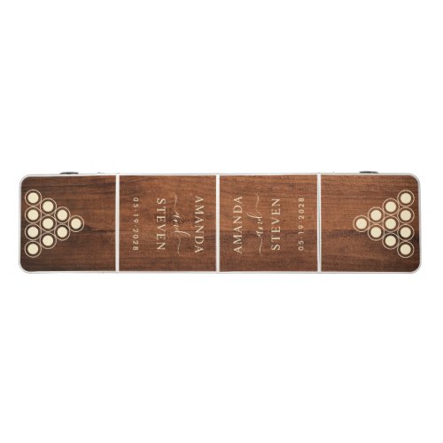 Rustic Walnut Wood Couple Names with Date Beer Pong Table