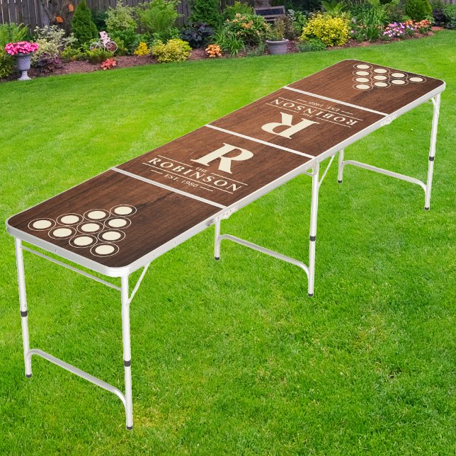 Rustic Walnut Wood Family Name & Initial Beer Pong Table (Creator Uploaded)