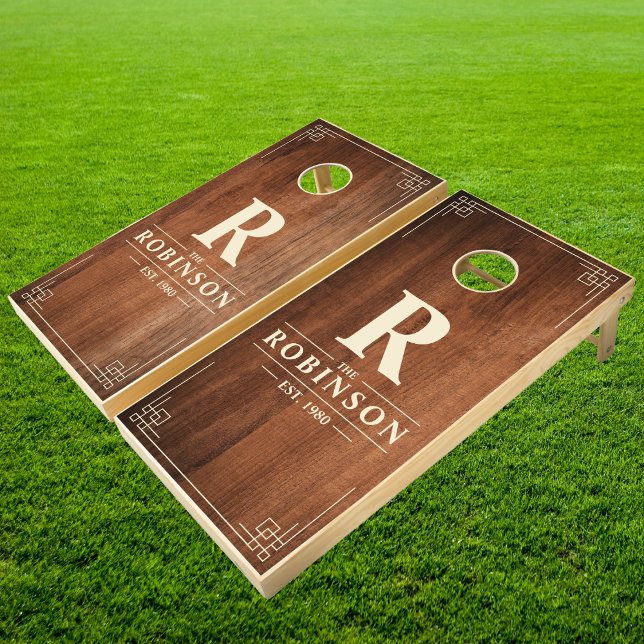 Rustic Walnut Wood Family Name & Initial Cornhole Set (Creator Uploaded)