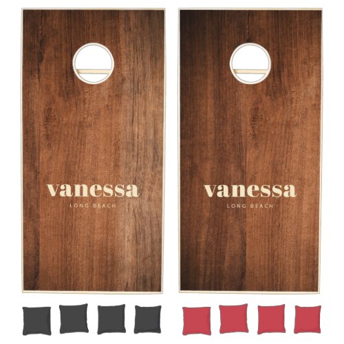 Rustic Walnut Wood Minimal Modern Classic Name  Cornhole Set