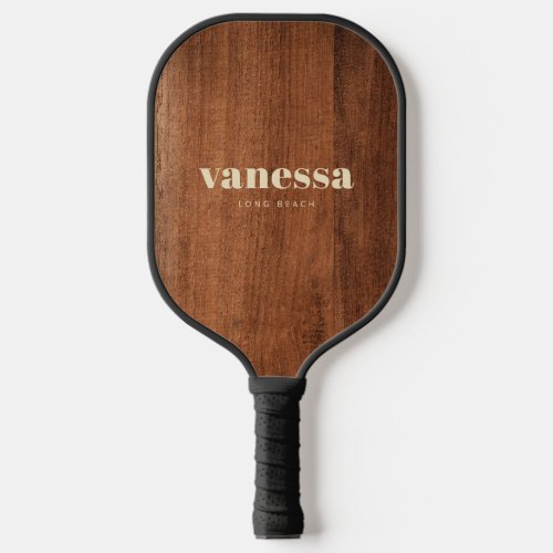 Rustic Walnut Wood Minimal Modern Classic Name Pickleball Paddle