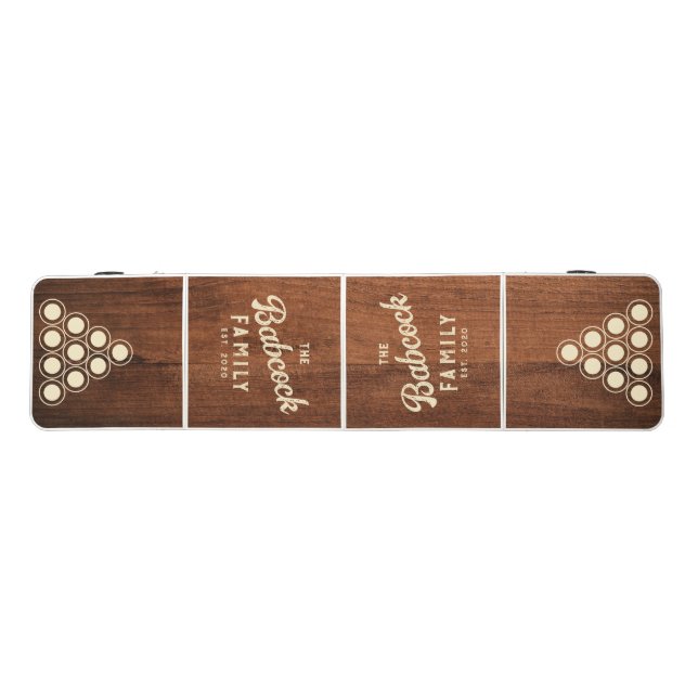 Rustic Walnut Wood Retro Family Name & Year Beer Pong Table (Top)