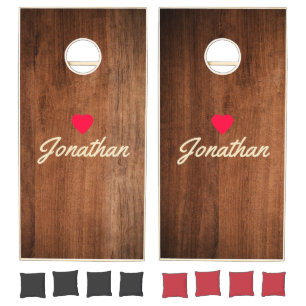 Rustic Walnut Wood Vintage Heart Signature Cornhole Set