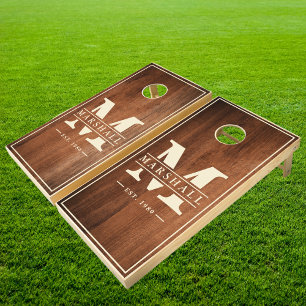 Rustic Walnut Wood with Name & Initial Cornhole Set