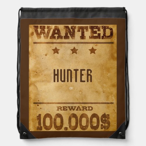 Rustic Wanted 100000 Personalized  Drawstring Bag