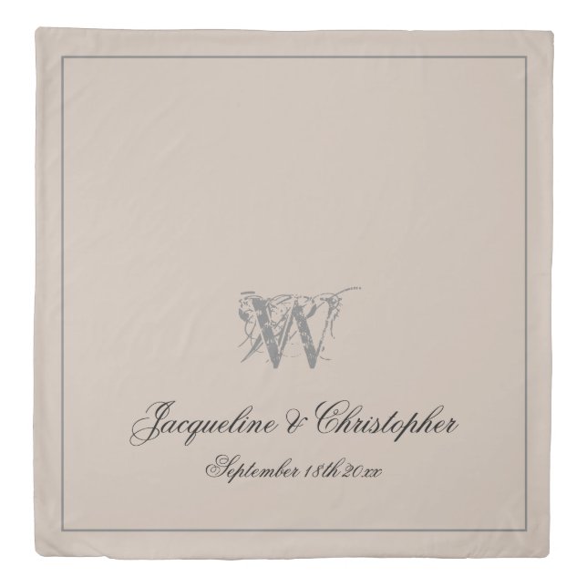 Rustic Warm Beige Monogram Names Newlywed Wedding Duvet Cover (Front)