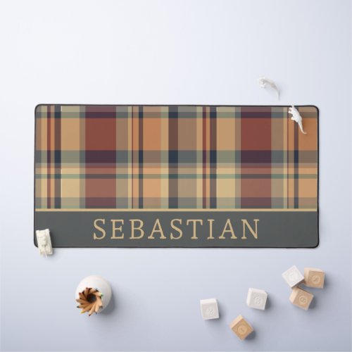 Rustic Warm Brown and Cream Plaid Personalized Desk Mat