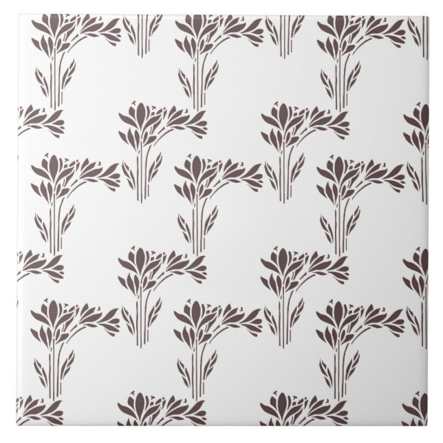 Rustic Warm Brown Stylized Botanica Ceramic Tile (Front)