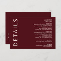 Rustic Warm Burgundy Modern Minimalist Wedding Enclosure Card