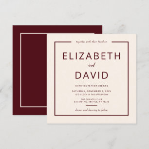 Rustic Warm Burgundy Modern Minimalist Wedding Invitation