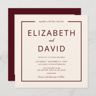 Rustic Warm Burgundy Modern Minimalist Wedding Invitation