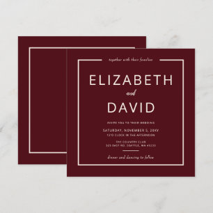 Rustic Warm Burgundy Modern Minimalist Wedding Invitation
