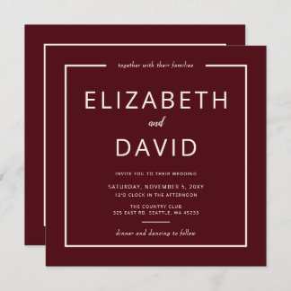 Rustic Warm Burgundy Modern Minimalist Wedding Invitation