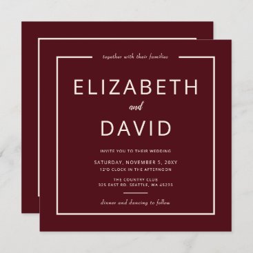 Rustic Warm Burgundy Modern Minimalist Wedding Invitation