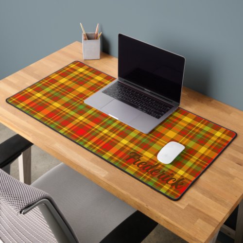 Rustic Warm Colors Plaid Personalized Desk Mat