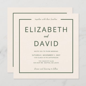 Rustic Warm Green Modern Minimalist Wedding Invitation