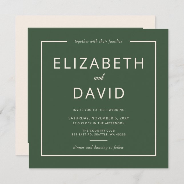 Rustic Warm Green Modern Minimalist Wedding Invitation (Front/Back)