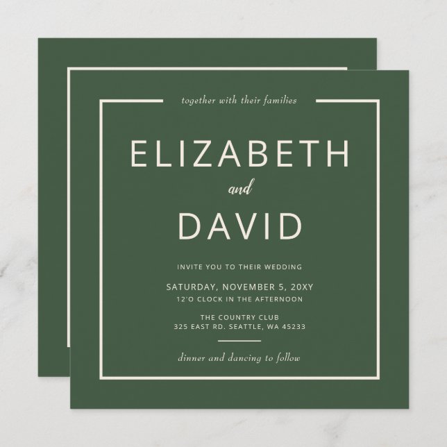 Rustic Warm Green Modern Minimalist Wedding Invitation (Front/Back)
