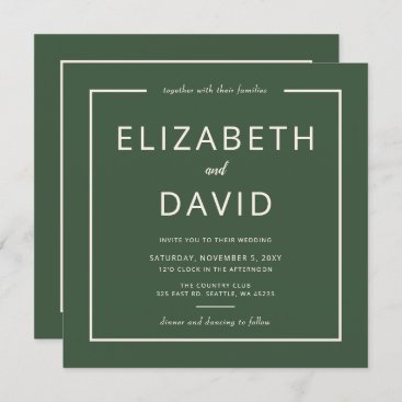 Rustic Warm Green Modern Minimalist Wedding Invitation