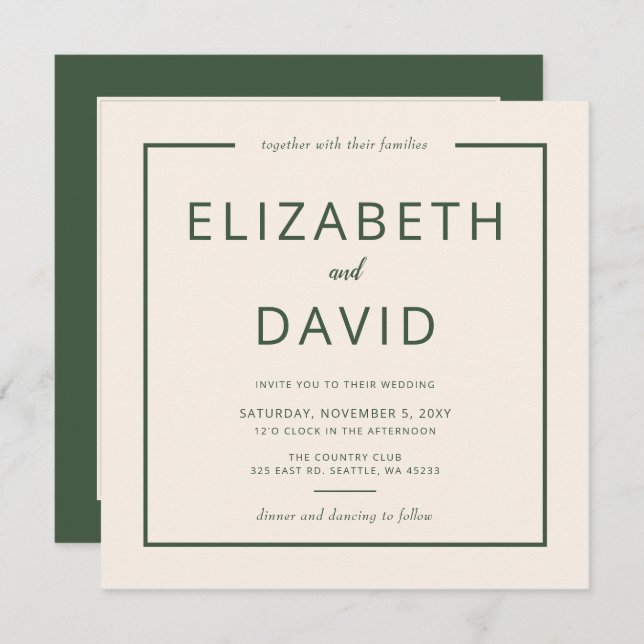 Rustic Warm Green Modern Minimalist Wedding Invitation (Front/Back)