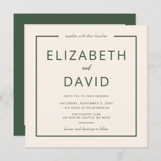 Rustic Warm Green Modern Minimalist Wedding Invitation