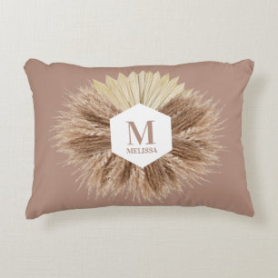 Rustic Warm Neutral Colors Monogram Accent Pillow