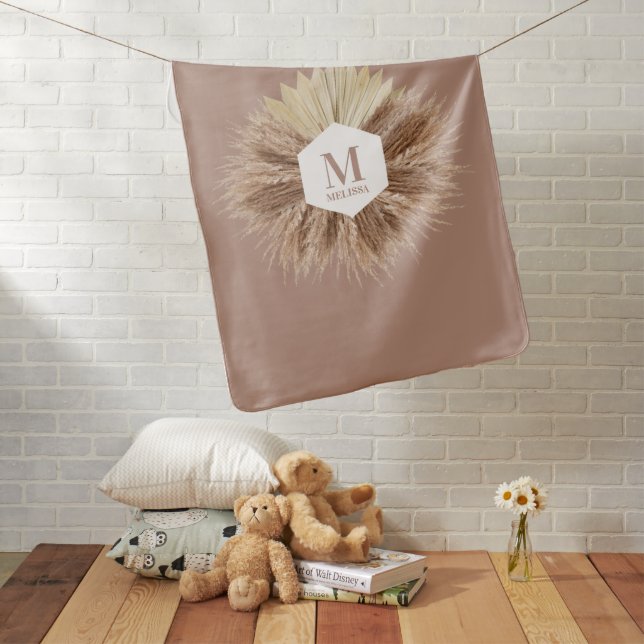 Rustic Warm Neutral Colors Monogram  Baby Blanket (In Situ)