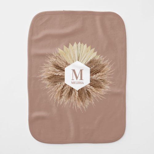 Rustic Warm Neutral Colors Monogram  Baby Burp Cloth