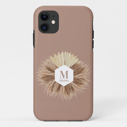 Rustic Warm Neutral Colors Monogram  iPhone 11 Case