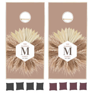 Rustic Warm Neutral Colors Monogram Cornhole Set