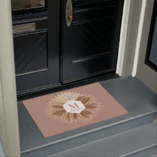 Rustic Warm Neutral Colors Monogram  Doormat
