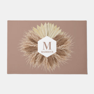 Rustic Warm Neutral Colors Monogram Doormat
